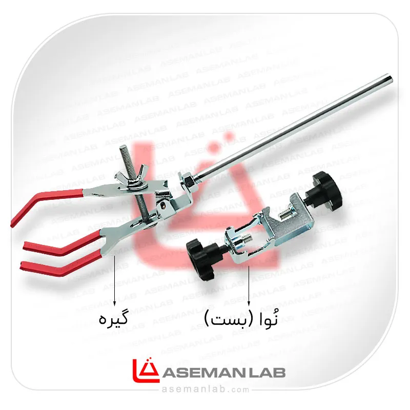 گیره سه انگشتی خمیده ارلن، بالن و بشر آزمایشگاهی گیره سه انگشتی زاویه دار آزمایشگاهی، برای نگهداری بالن، بشر، ارلن، بورت و غیره در آزمایشگاه شیمی، زیست شناسی و ...
