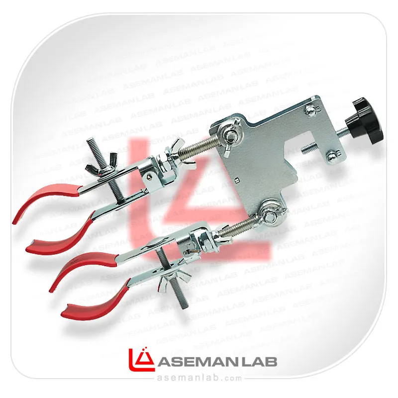 گیره دوقلو با نوا ارلن و بالن آزمایشگاهی گیره دوقلو آزمایشگاهی همراه با نوا جهت نگهداری بالن، ارلن، کندانسور، ستون تقطیر و .. در آزمایشگاه های شیمی، زیست شناسی و ...